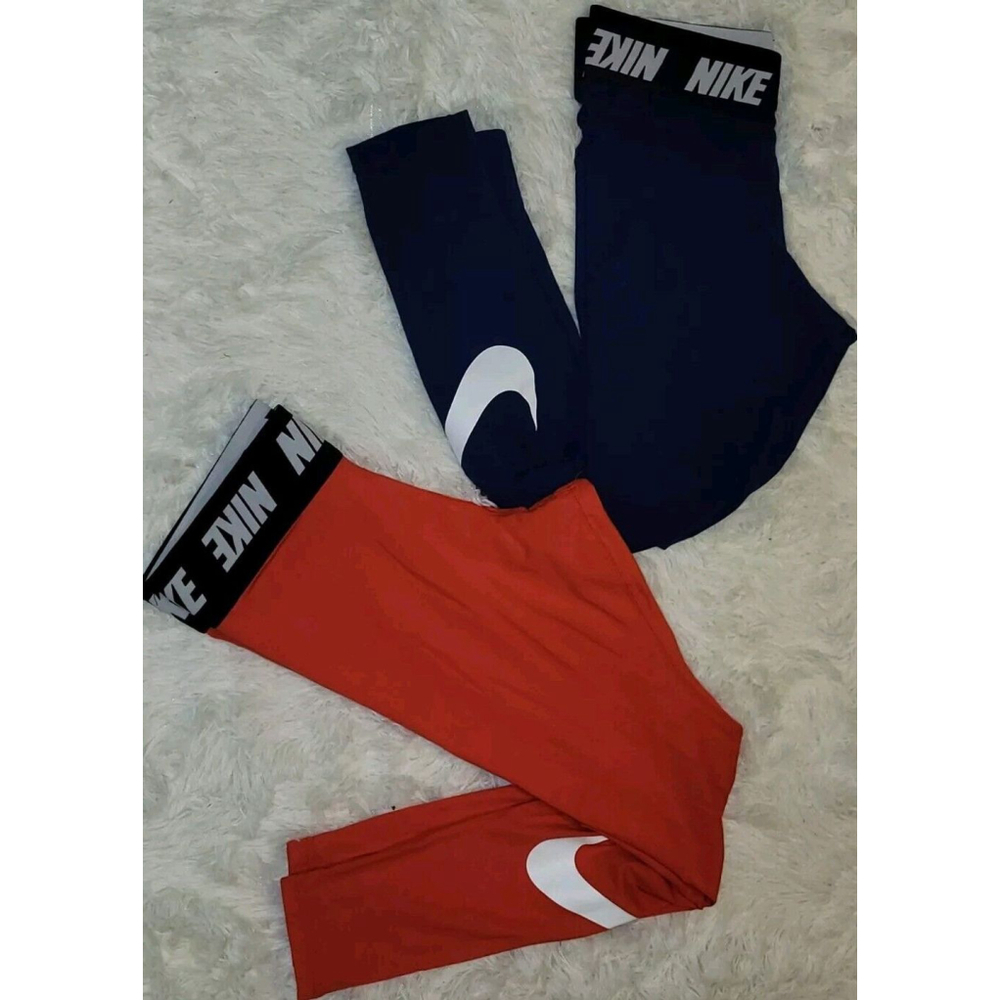 Nike Women 1 Blue & 1 Red Active Pants LOT -Size M - Pre-Owned
